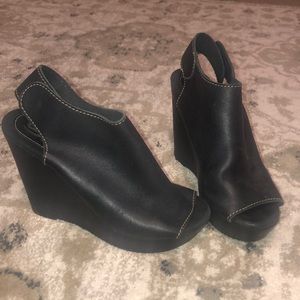 Sbicca Black Open Toe Wedges